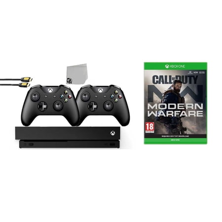 Pre-Owned Microsoft Xbox One X 1TB Gaming Console Black with 2 Controller Included with Call of Duty- Modern Warfare BOLT AXTION Bundle