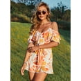 thumbnail image 5 of EILLY BAZAR Romper for Women Floral Print Cold Shoulder Ruffle Hem Female Romper Orange Print XS, 5 of 5
