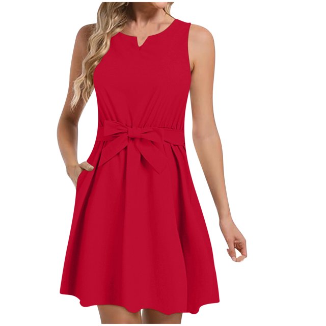 AherBiu Robe pour Femmes 2024 Élégante Tendance Sans Manches Débardeur Robe Midi Fluide Froncée Longueur Genou Robe d'Été