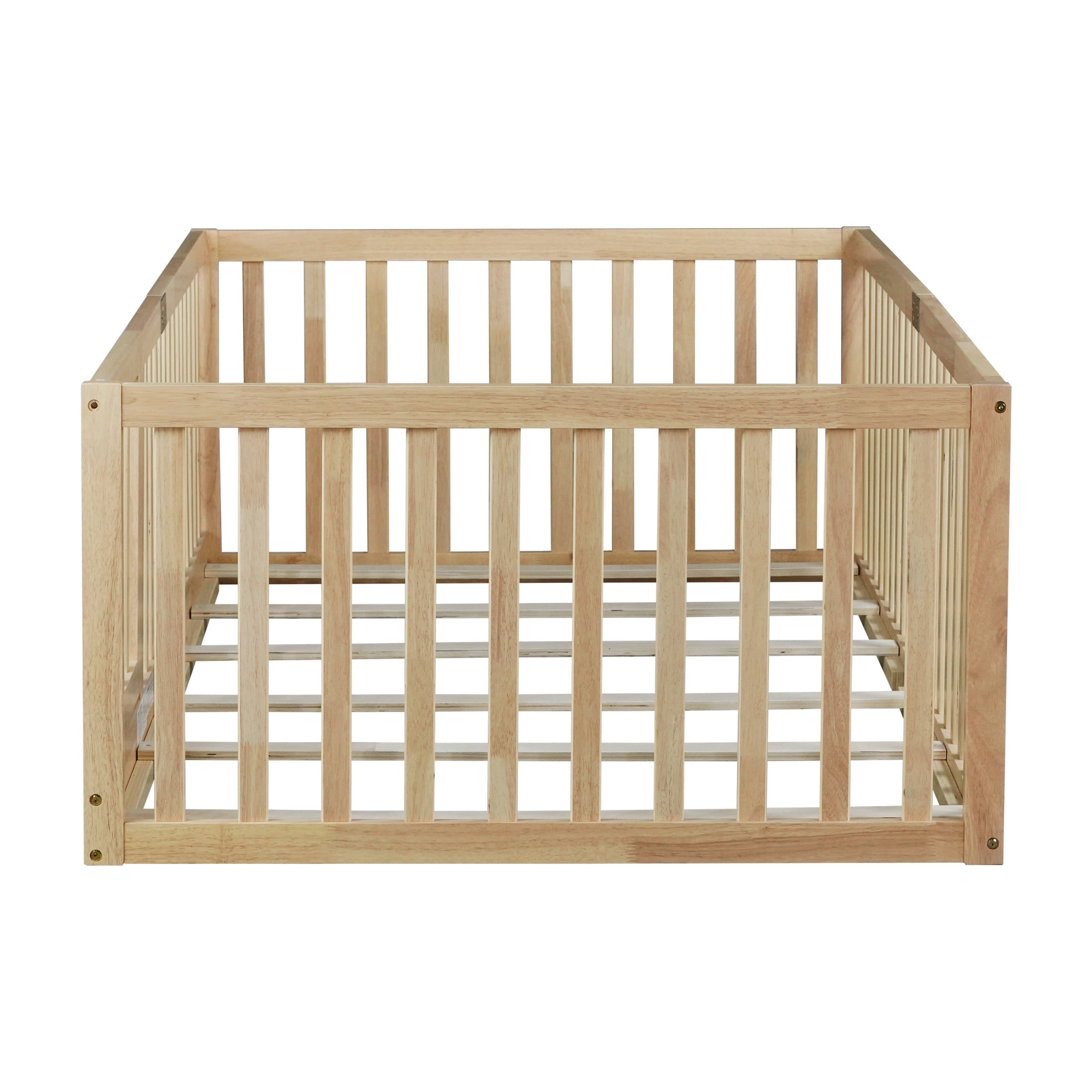 Noble House Nira Twin Floor Bed with High Fence and Door, Rubber Wood Montessori Bed Frame, Kids' Room, Natural