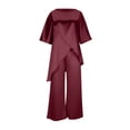thumbnail image 3 of RKSTN Ensembles Deux Pièces pour Femmes en Lin Flammé à Manches Courtes Col Ras du Cou Ourlet Asymétrique Ensembles Assortis Vêtements pour Femmes, 3 of 5