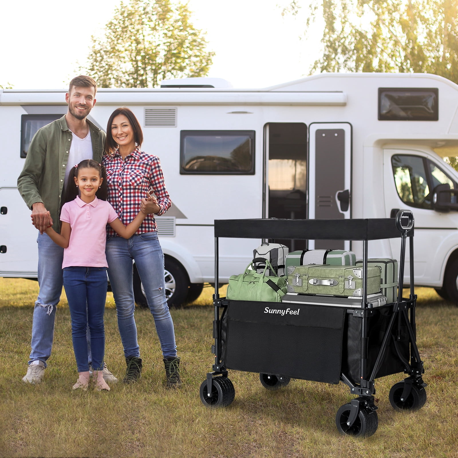 Sunnyfeel 230L / 220 lb Capacity Wagon with 3-in-1 Design, Foldable Canopy, and Rear Hanging Shelf, Black
