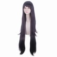 thumbnail image 1 of Peluca larga sintética de color morado oscuro para cosplay de 100 cm con flequillo, 1 of 3