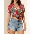 thumbnail image 6 of INSPIRE CHIC Valentine's Day Women's Shirts Hawaiian Short Sleeve Tropical Floral Button Down Tops L Red, 6 of 9