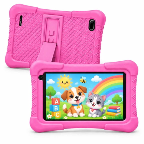 7 Inch Android 13 Tablet, 3GB RAM 128GB Storage 1024x600 Display 2600mAh Battery WiFi Bluetooth Dual Cameras Portable Tablet for eBook Reading Video Streaming Web Browsing Email Music Travel Pink