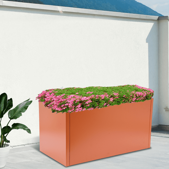 Garden Steel Planter Box, Outdoor Rectangular Planters, Modern Planter Box, Rose Gold Steel Planter Box, Floor Standing 31.5 x 16 x 16 inch W/ 2 Gloves