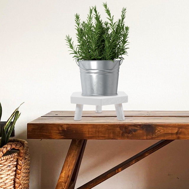 Raindrops Wood Pot Stool for Displaying Plants with White Color and Solid Wood 1Pcs