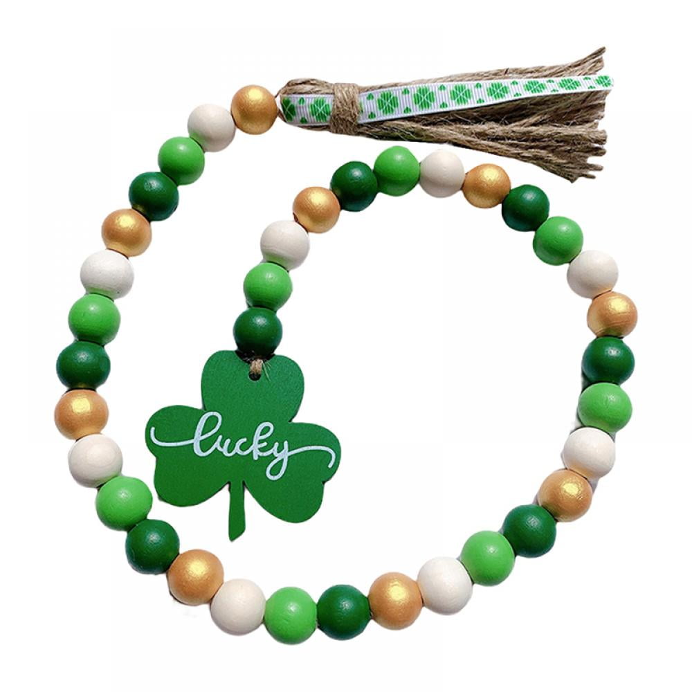Patrick's Day Wooden Beaded Garland-Tier Tray Decor-Beads-Rustic-Farmhouse-Stained & Natural Beads-Wood Garland-Shamrock-Irish-St
