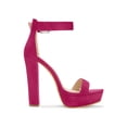 thumbnail image 3 of BLISSFUL STEP Women's Shoes Faux Suede Ankle Strap Open Toe High Chunky Heel Platform Sandals Hot Pink 6, 3 of 7