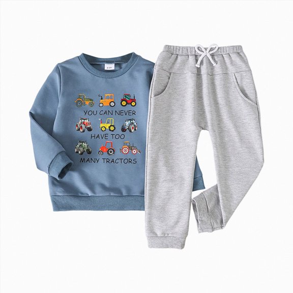 Toddler Boy Clothes Long Sleeve Pullover Sweatshirt Top Jogger Pant Sets 2 Piece Outfits Fall Winter Baby Boys(Blue,12-18 Months)