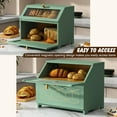 thumbnail image 3 of Double Layer Bread Box With Golden Trim for Countertop, Wooden Bread Container for Kitchen Counter, Corner Bread Storage (Green), 3 of 7