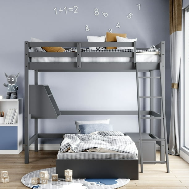 Twin Loft Bed Storage Drawer For Kids Wood Loft Beds With Convertible Lower Bed Kids Loft