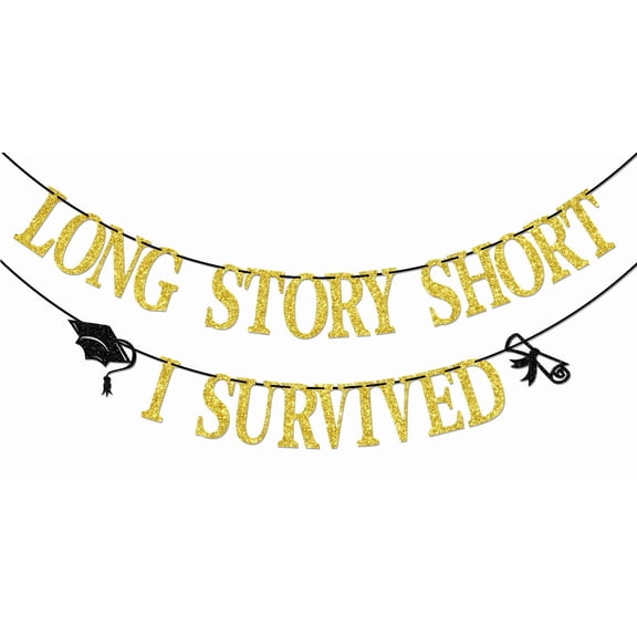 Long Story Short I Survived Banner, 2026 Graduation Banner, Funny Graduation Party Decorations, Class of 2026 - Congrats Grad Decoration Supplies Gold Glitter