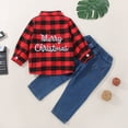 thumbnail image 2 of URMAGIC 1-6T Baby Boys Long Sleeve Button Down Red Plaid Shirt Ripped Jeans Casual Outfits, 2 of 8
