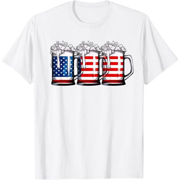 Beer American Flag 4th of July Men Women Merica Drinking USA T-ShirtMen's and women's pure cotton short-sleeved shirts