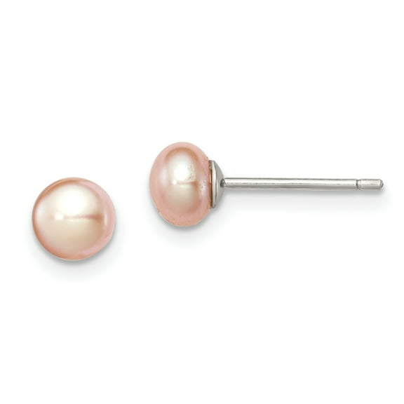Primal Silver Sterling Silver Rhodium-plated 5-6mm Pink Freshwater Cultured Button Pearl Stud Earrings