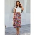 thumbnail image 5 of HOWCOME Womens Flowy Skirt Midi Length Elastic High Waist A-Line Skirt with Pockets Bohemia 2024 Trendy Summer Flower, 2XL, 5 of 7