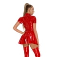 thumbnail image 5 of Vestido de látex con efecto mojado para mujer, vestido ajustado tipo minivestido con cuello alto y cremallera, falda de charol con volantes y manga larga, 5 of 5