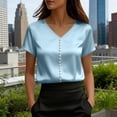 thumbnail image 2 of Fewfanhot Womens Spring Tops Silk Satin Cap Short Sleeve Blouse V Neck Shirts Business Casual Outfits, 2 of 5