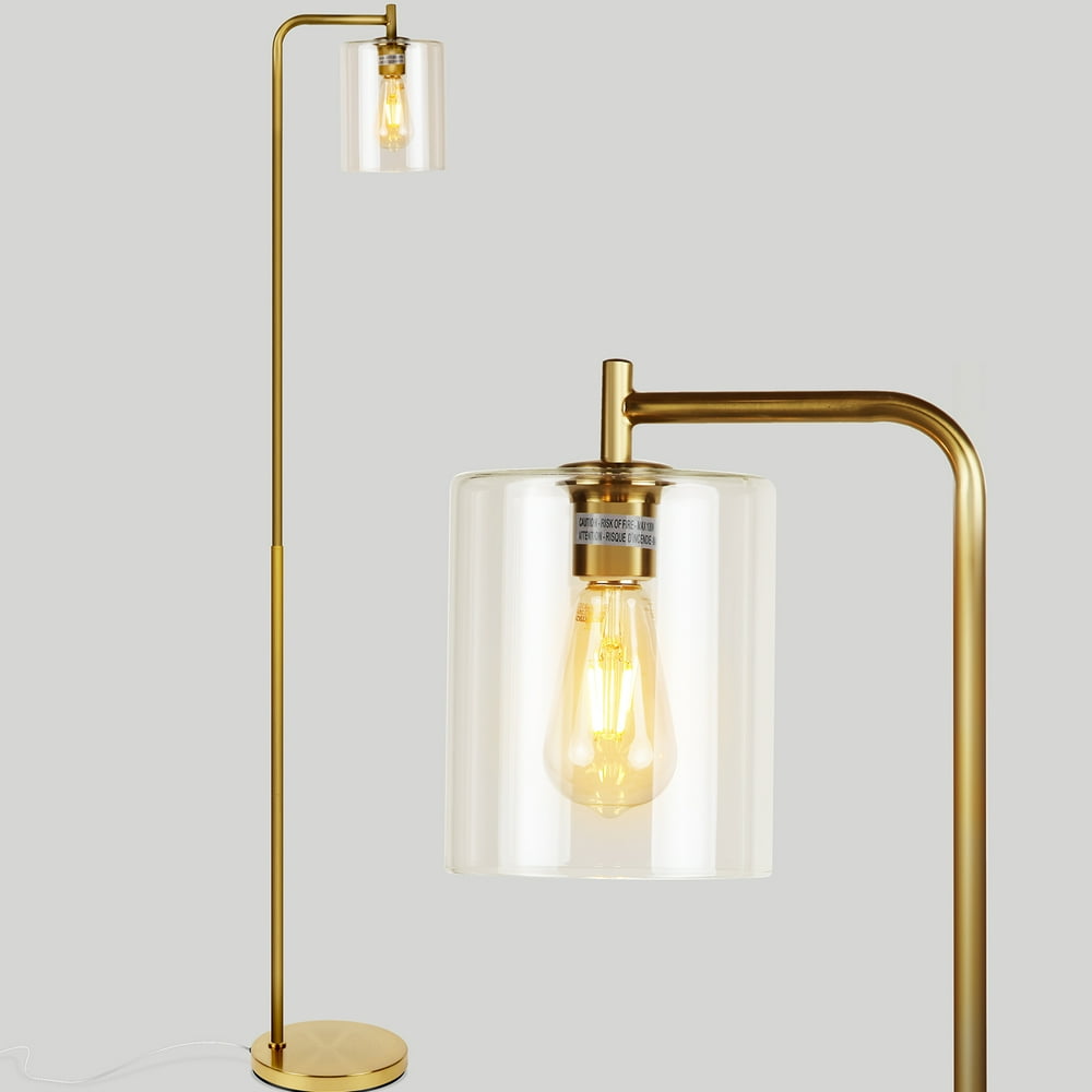 Brightech Elizabeth Industrial Floor Lamp with Glass Shade and Edison Bulb, Gold