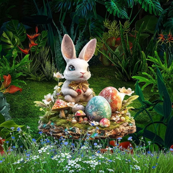 Garden Decorative Ground Plug, Easter Bunny Stakes for Yard Signs Pot Decorations, Patio Decorations Easter Outdoor Decor, 2D Flat Ornament(1PC)