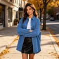 thumbnail image 5 of Tqcoqu Womens Lapel Collar Denim Shirt Jacket, Oversized Loose Fit Long Sleeve Shacket with Pockets, 2026 Fall Trendy Denim Clothes, 5 of 9