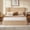 Oak+flat bedheadboard+queen, variant on Queen Platform Bed Frame with 44" Tall Corrugated Wave Wood Headboard, Modern Minimalist Bed, Sturdy Slat Support, No Box Spring Required,Walnut