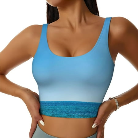 Adobk Red And White Lighthouse Print Sports Bras for Women Longline Workout Crop Tank Tops Padded with Built in Shelf Padded Sports Bra-X-Large