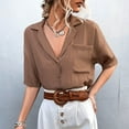 thumbnail image 2 of Womens Button Down Shirts Notched Lapel Half Sleeve Office Blouses Solid Color Loose Comfy T Shirts Tops for Work Casual, 2 of 6