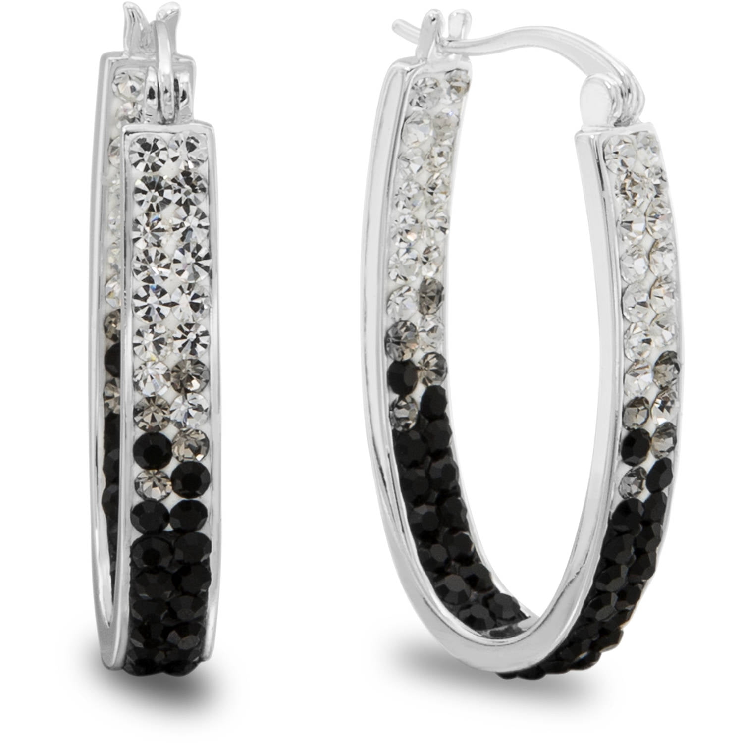 Black Ombre Crystal Fine Silver-Tone Hoop Earrings for Women