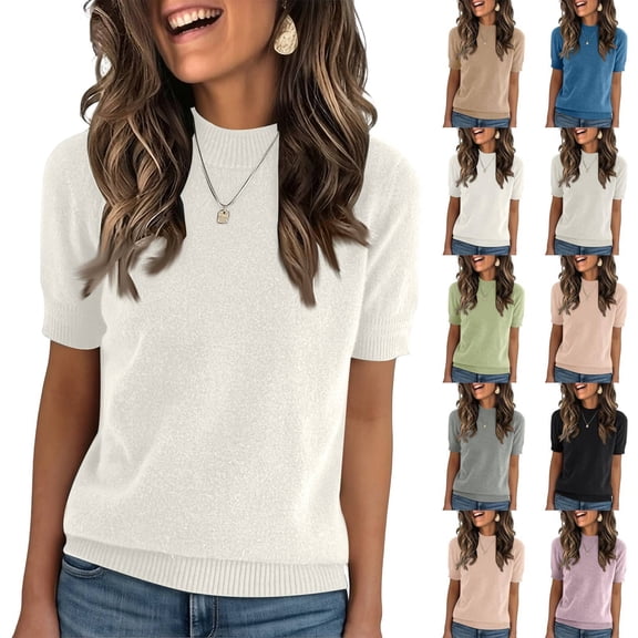 Short Sleeve Sweater for Women Base Layer Short Sleeve Tee White S