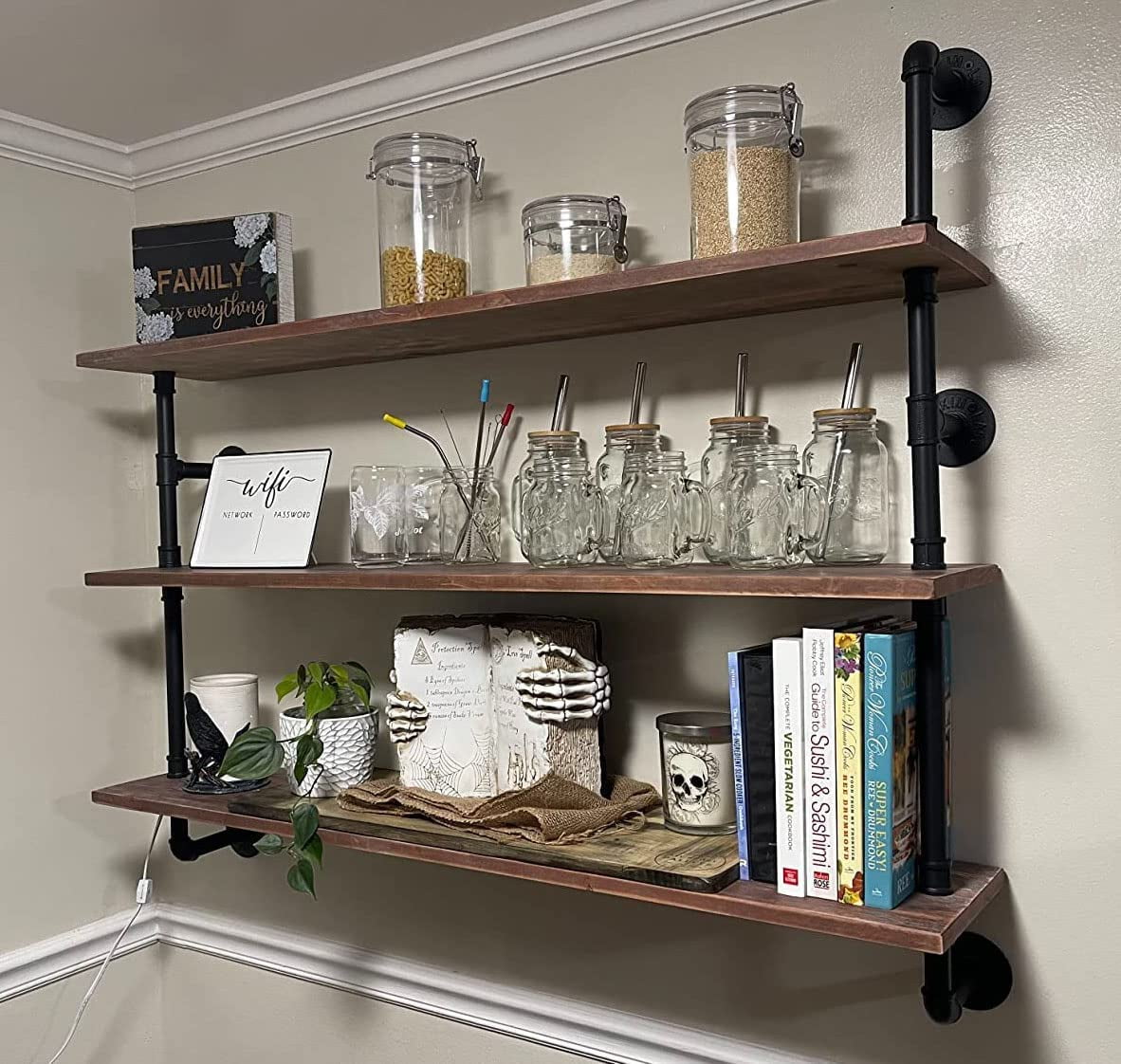 Pipe Shelves Industrial Pipe Shelving Shelves Real wood Industrial