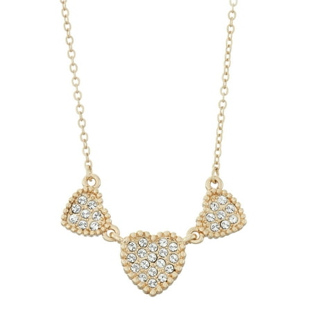 14 Karat Gold Plated Triple Heart Shapes Swarovski Pave Necklace