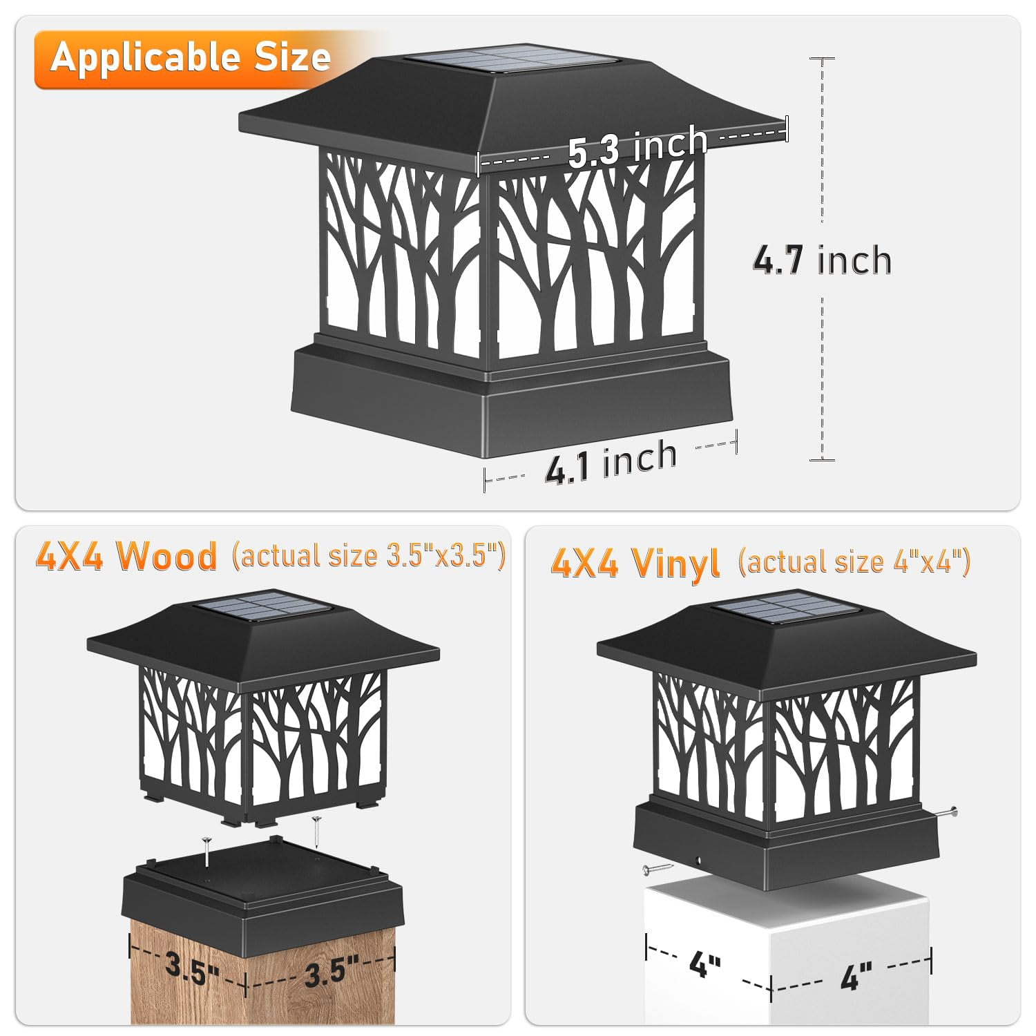 12 Pack Solar Post Cap Lights, Outdoor Fence Solar Powered Cap with 4 Lighting Modes Waterproof Light Decorative for Deck Patio or Garden Decor, Fits 4x4 Wood Vinyl Posts (Tree-Pattern Design)