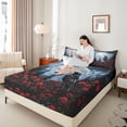 thumbnail image 3 of Feelyou Spooky Raven Rose Bed Sheets, Hippie Pine Tree Moon Full Size Sheets, Blue Red, 4pcs, 1 Flat Sheet, 1 Fitted Sheet and 2 Pillowcases, 3 of 5