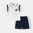 thumbnail image 2 of JIKNTTR Toddler Boys Two Piece Outfits Casual Shorts Set Printed Patch Short Sleeve Polo Shirt And Shorts Summer Suit Tropical Beach Clothes Set For 8-10 Years, 2 of 7