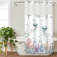 thumbnail image 3 of Coastal Jellyfish No Hook Shower Curtain Waterproof,Bathroom Curtains with Snap in Liners and See Through Top Window,Ocean Nautical Starfish Coral Seaweed Hotel Bathtub Curtains Shower 54"Wx78"L, 3 of 8