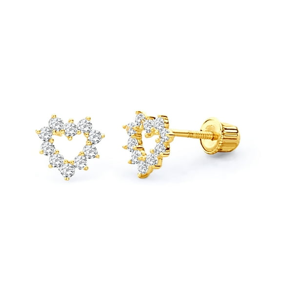 Wellingsale 14K Yellow Gold Polished Heart Stud Earrings With Screw Back