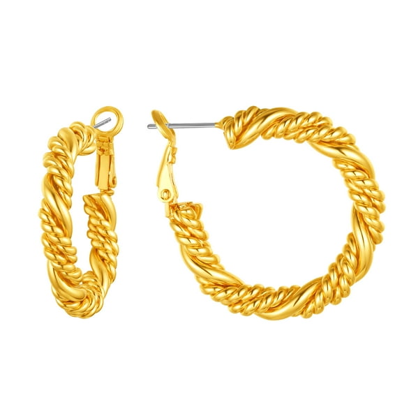 Clearance 14K Gold Plated Hoop Earrings for Women Large Twisted with Hypoallergenic 925 Sterling Silver Needle 20/30/50/70mm Small/Oversized Vintage Ear Loop Hoops for Her Birthday Christmas