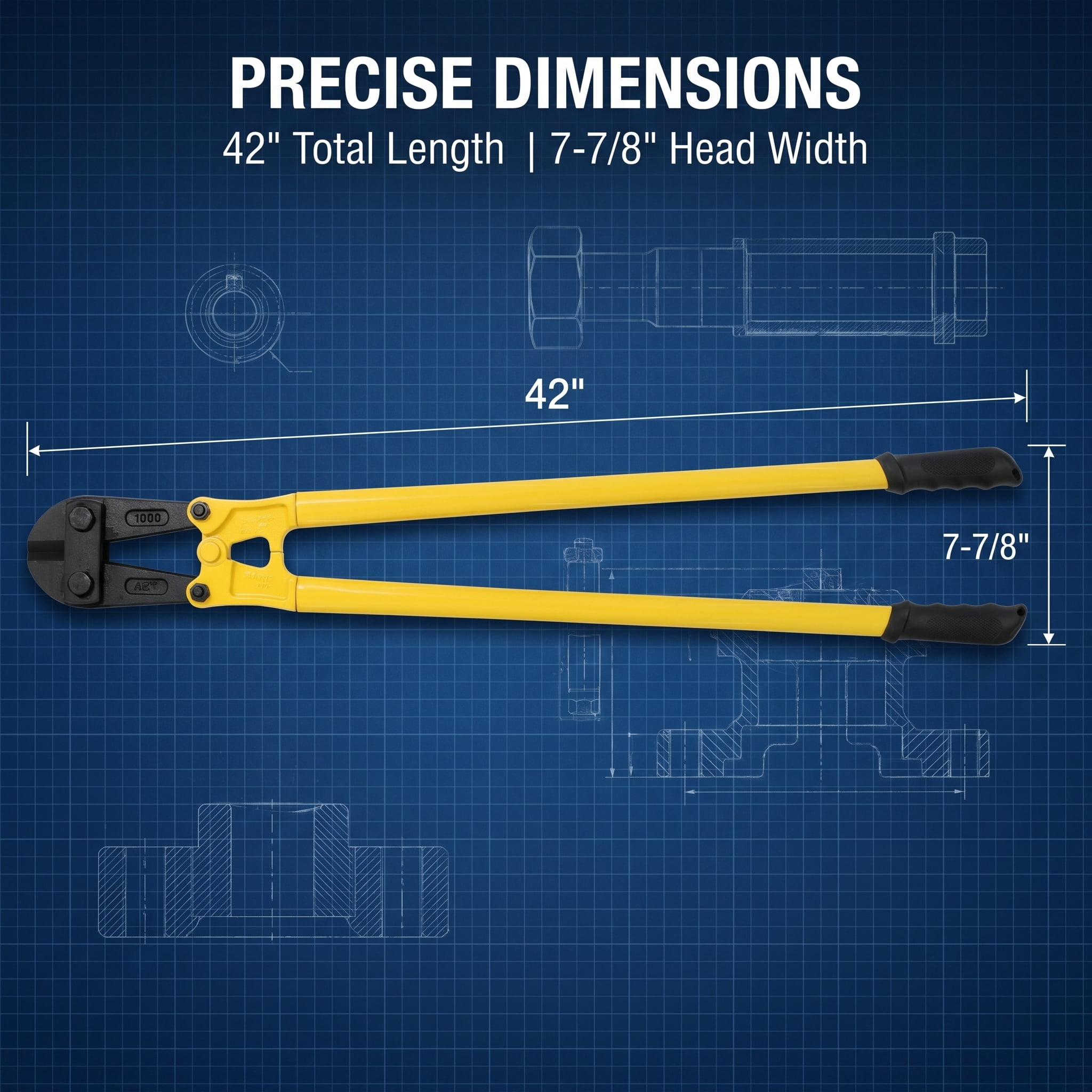 42 Inch Bolt Cutter Heavy Duty, Forged Steel Jaws, Long Handle Chain Cutter for Fence, Steel Wire, Screws, Rivets & Medium Padlocks, Yellow Metal Cutter with Ergonomic Rubber Grip