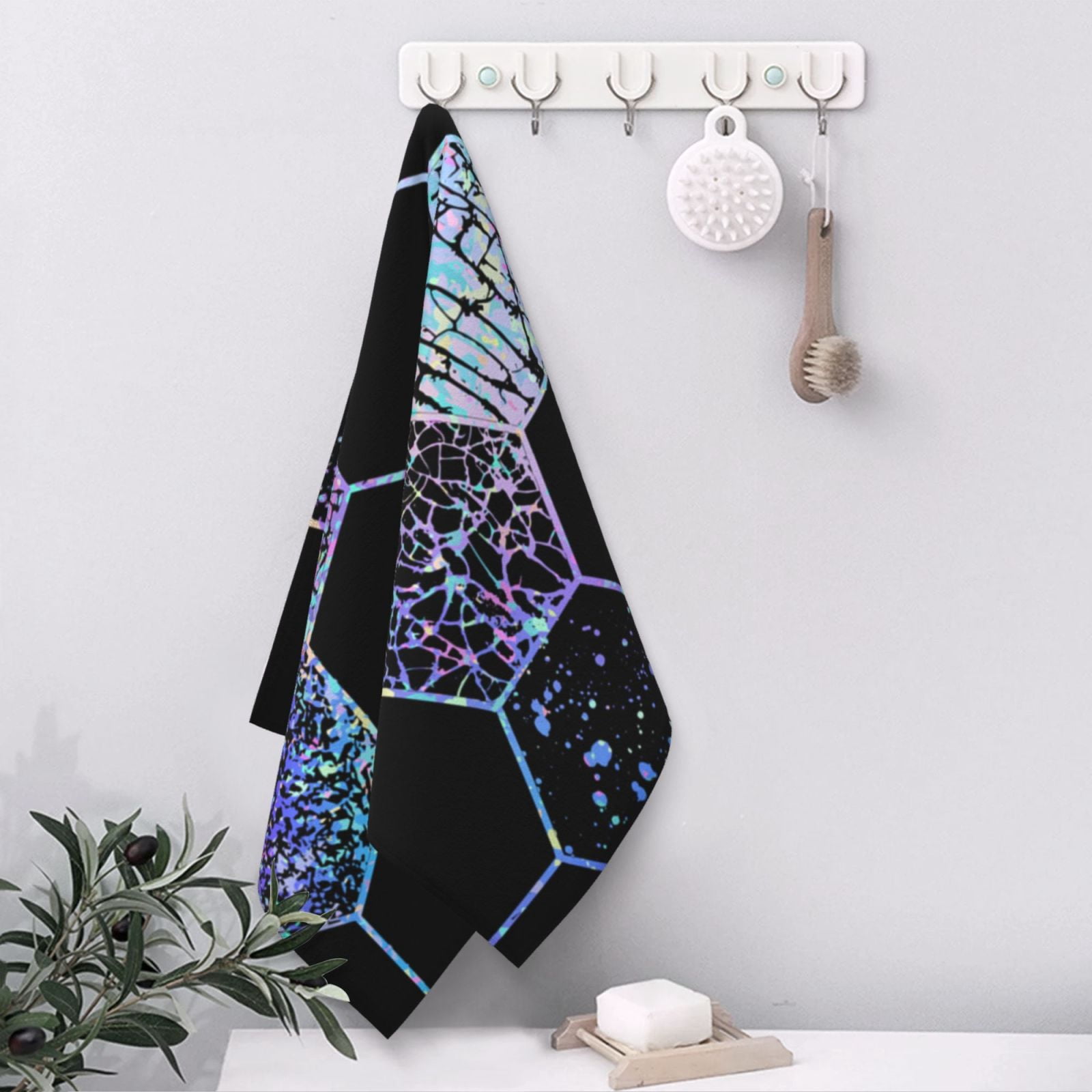 Geometric Hexagon Modern Black Blue 27.5" x 16" Ultra Soft Hand Towel, Face Wash Cloth for Bathroom, Gym, Travel, Pool