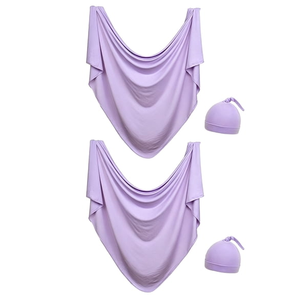 2 Pack Lavender Modal Baby Swaddle Set with Knotted Hats, Soft Breathable Stretchy Newborn Receiving Blankets for 0-6 Months, Unisex Baby Shower Gift