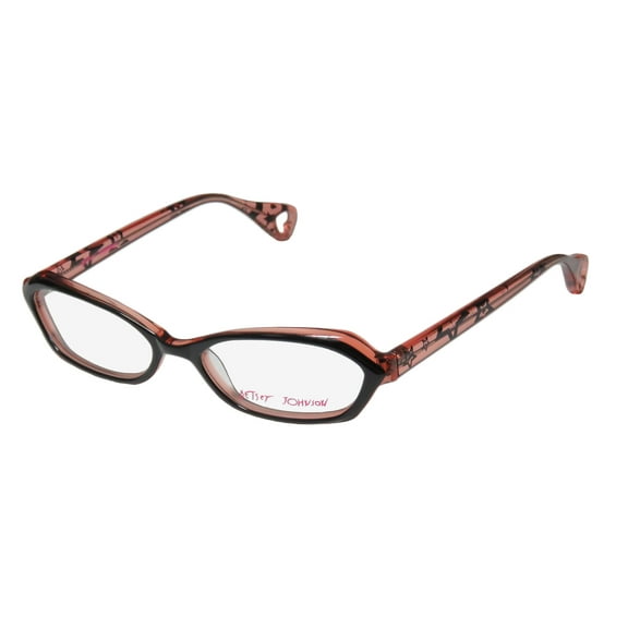 NEW BETSEY JOHNSON GALAXY GLAM WOMENS/LADIES DESIGNER FULL-RIM BLACK / PEACH / STARS EXCLUSIVE TRENDY FRAME DEMO LENSES 53-17-135 EYEGLASSES/EYEGLASS FRAME