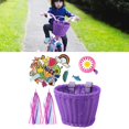 thumbnail image 3 of Cesta de bicicleta con borla de color con ratán con campana, adorno ajustable con pegatinas, manillar delantero hecho a mano, tejido a mano para niños Púrpura Sunnimix Cesta para bicicleta, 3 of 7