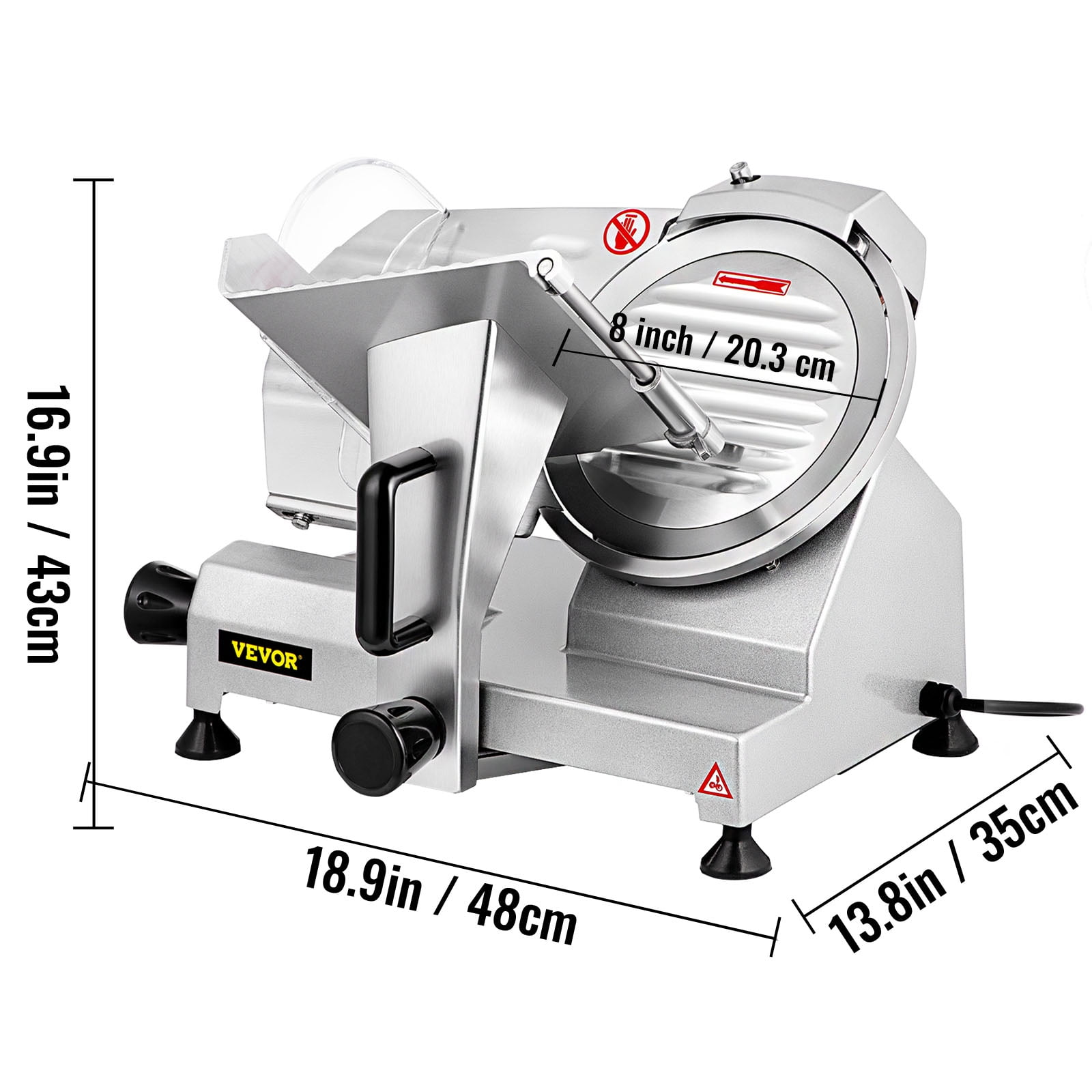 VEVOR Meat Slicer, 200 W Electric Deli Food Slicer, 350-400 rpm Commercial Meat Slicer with 8'' Chromium-plated Steel Blade, 0-12 mm Adjustable Thickness Food Slicer Machined