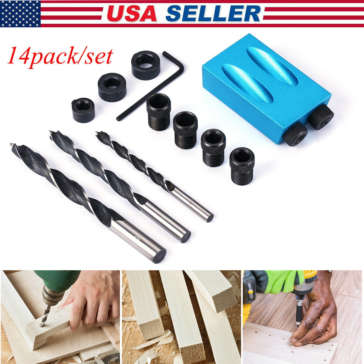 6/8/10mm Pocket Hole Jig Kit Woodworking Guide Oblique Drill Angle Hole Locator. 
