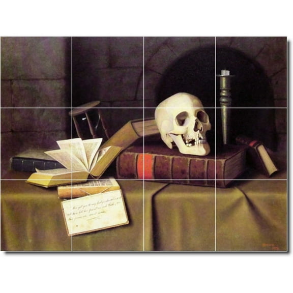 Ceramic Tile Mural-William Harnett Still Life Shower Tile Mural 6. 17" w x 12.75" h using (12) 4.25 x 4.25 ceramic tiles