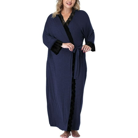

Coutgo Women s Plus Size Robe Pajamas Loose Knit Bathrobe Solid Color