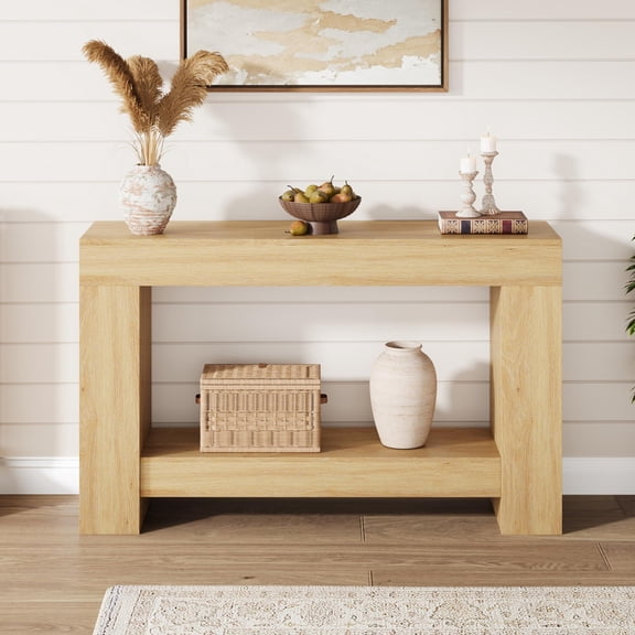 47 Inch 2-Tier Natural Wood Farmhouse Entryway Console Table