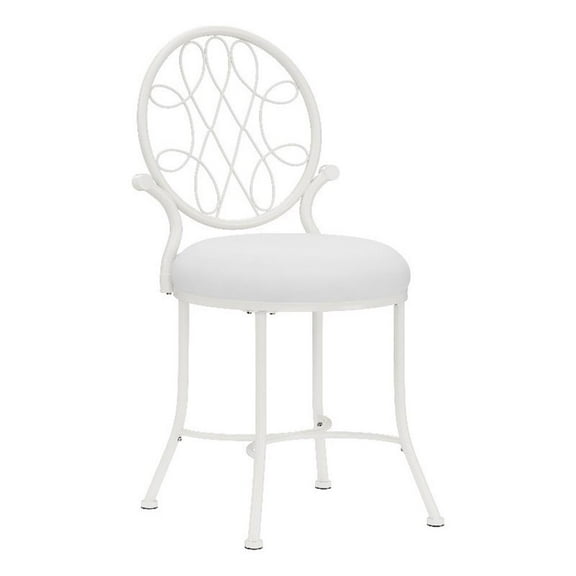 Bowery Hill Traditional 33.25"H Metal Vanity Stool in White Finish